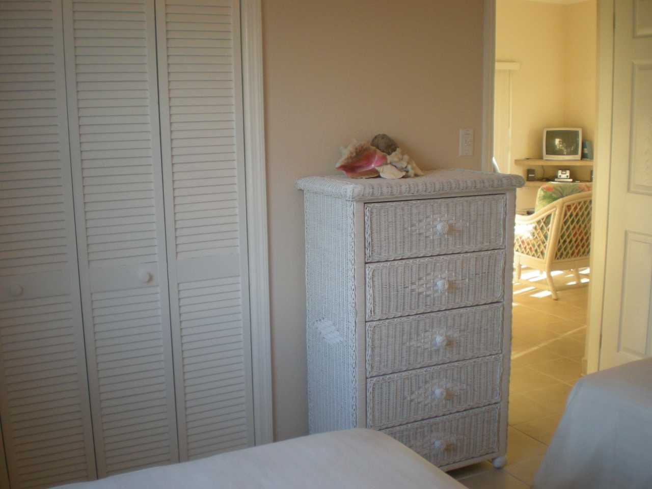 Chest of drawers and closet in second bedroom